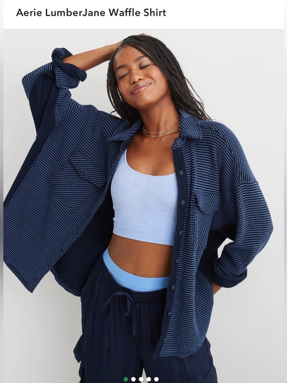 Aerie Lumberjane Waffle Shirt Blue , size XXS